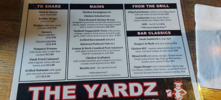 The Yardz menu