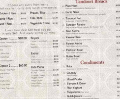 Tandoori Nights Indian menu