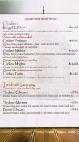 Taj Mahal Indian menu
