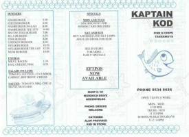 Kaptain Kod Fish N Chips menu