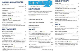 The Rye Hotel menu