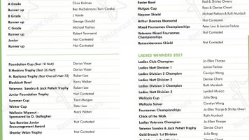 Wallacia Country Club menu