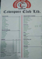 Cawnpore Club menu
