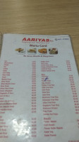 Aariyas menu