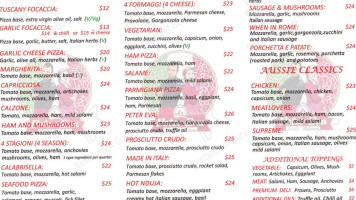 Peter Eva Italian Food Wood Fired Pizza menu
