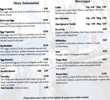 The Rye Hotel menu