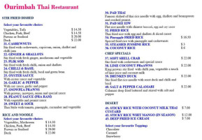 Ourimbah Thai menu