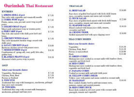 Ourimbah Thai menu