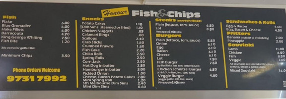 Honour Fish Chips menu