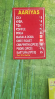 Aariyas menu