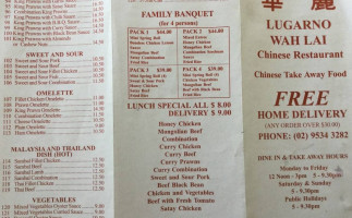 Lugarno Chinese Restaurant menu