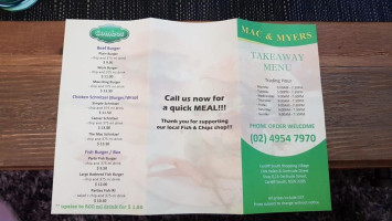 Mac Myers Takeaway menu
