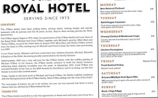 Royal Hotel menu