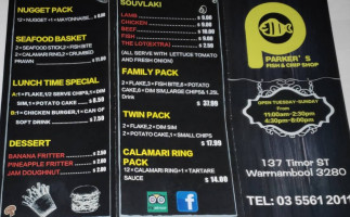 Parker's Fish & Chips Shop menu