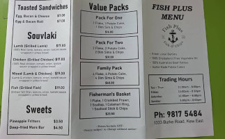 Fish Plus Fish And Chips Boroondara menu