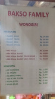 Bakso Family Wonogiri menu