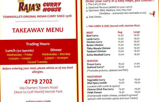 Raja's Curry House menu