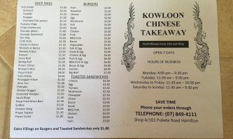 Kowloon Takeaways menu