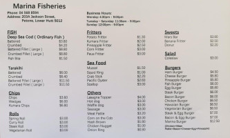 Marina Fisheries menu