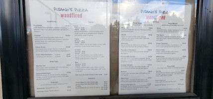 Pisanos Woodfired Pizza menu