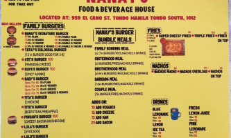 Nanay's Food And Beverage House menu