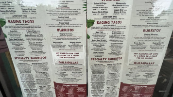 Raging Burrito menu