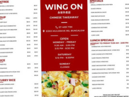 Wing On Chinese Take Away menu