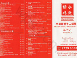 Yang's Hot Woks Noodles & Dumplings menu