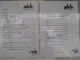 Alibi Bar Restaurant menu