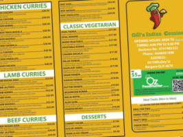 Gillz Indian Cuisine menu