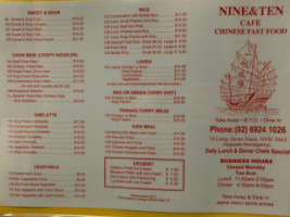 Nine Ten Cafe menu