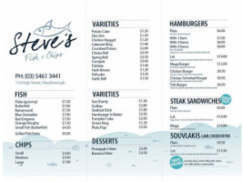 Steve's Fish Shop Maryborough menu