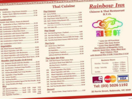 Rainbow Inn Chinese Thai menu