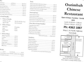 Ourimbah Chinese menu