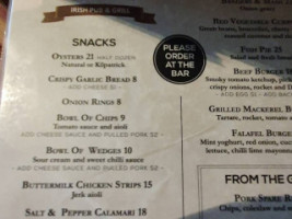 Paddy's Irish Pub Grill menu