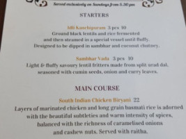 Malabar South Indian Cuisine menu