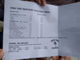 High Tide Seafood menu