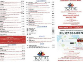 Kafal Indian Cuisine menu