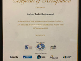 Indian Twist Banquets Kenwick menu