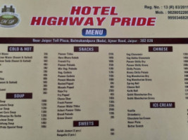 Highway Pride Ajmer Road, Jaipur menu